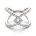 14K white gold entwined ring with diamond stones set along the band