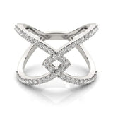 14K white gold entwined ring with diamond stones set along the band thumbnail 1