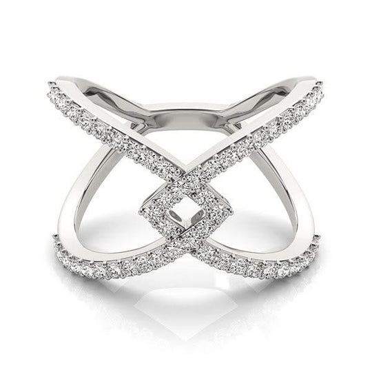 14K white gold entwined ring with diamond stones set along the band