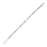 925 sterling silver ID bracelet with rainbow round cubic zirconia stones thumbnail 1
