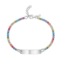 Sterling Silver Rhodium Plated Rainbow CZ ID Bracelet (2.70 mm)