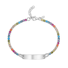Sterling Silver Rhodium Plated Rainbow CZ ID Bracelet (2.70 mm)