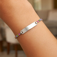 Sterling Silver Rhodium Plated Rainbow CZ ID Bracelet (2.70 mm)