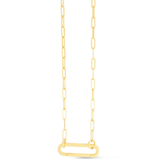 14K yellow gold paperclip link necklace with elongated oval links