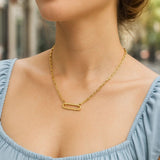 14k Yellow Gold Elongated Link Paperclip Necklace thumbnail 5