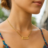 14k Yellow Gold Elongated Link Paperclip Necklace thumbnail 6