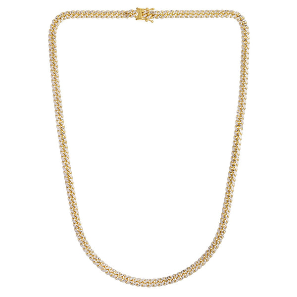 Classic Miami Cuban White Pave Solid Chain in 14k Yellow Gold (6.00 mm)