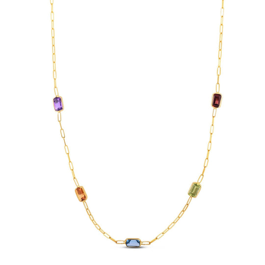14K yellow gold paperclip chain necklace with flat interlocking oval links
