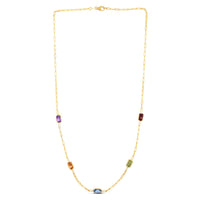 14K Yellow Gold Multi Gemstone Paperclip Necklace (1.50 mm)