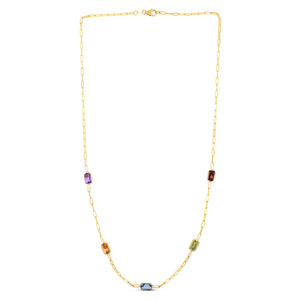 14K Yellow Gold Multi Gemstone Paperclip Necklace (1.50 mm)
