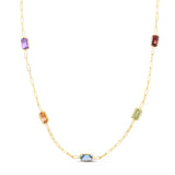 14K Yellow Gold Multi Gemstone Paperclip Necklace (1.50 mm) thumbnail 3