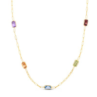 14K Yellow Gold Multi Gemstone Paperclip Necklace (1.50 mm)