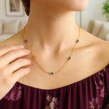 14K Yellow Gold Multi Gemstone Paperclip Necklace (1.50 mm) thumbnail 5