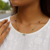 14K Yellow Gold Multi Gemstone Paperclip Necklace (1.50 mm) thumbnail 6