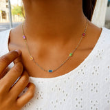 14K Yellow Gold Multi Gemstone Paperclip Necklace (1.50 mm) thumbnail 7