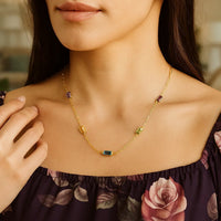 14K Yellow Gold Multi Gemstone Paperclip Necklace (1.50 mm)
