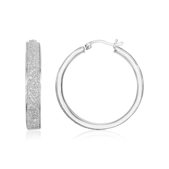 Sterling Silver Glitter Texture Round Hoop Earrings