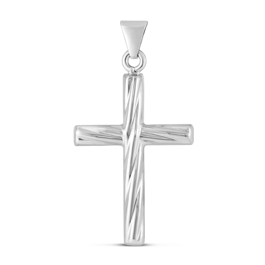 Sterling Silver Rhodium Plated Twisted Cross Pendant