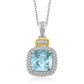 18K yellow gold pendant with sky blue topaz and diamond popcorn cluster