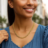 14K Yellow Gold Charm Lock Paperclip Chain thumbnail 4