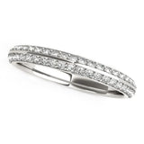 14K white gold ring with two rows of round pavé diamond stones thumbnail 1