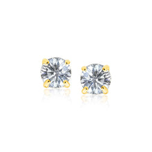 Load image into Gallery viewer, 14k Yellow Gold Stud Earrings with White Hue Faceted Cubic Zirconia(6mm)