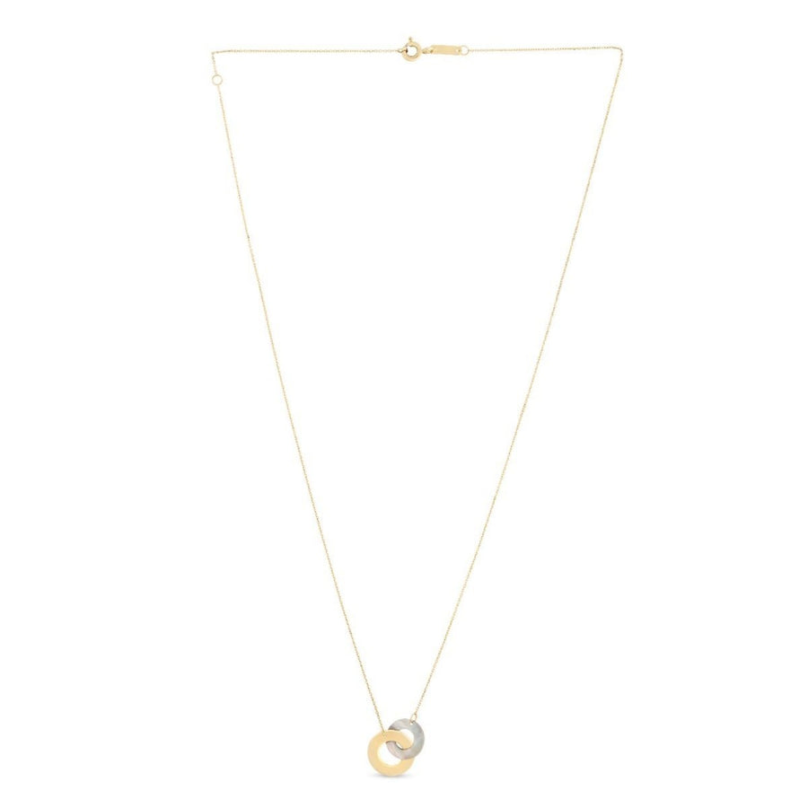 14k Yellow Gold High Polish Linked Mother of Pearl Circles Necklace