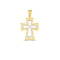 14K two-tone gold cross pendant with high-polish diamond-cut finish