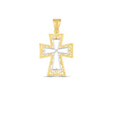 14k Two Tone Gold High Polish Diamond Cut Cross Pendant thumbnail 1