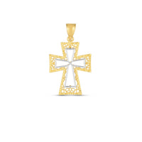 14k Two Tone Gold High Polish Diamond Cut Cross Pendant