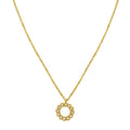 14K yellow gold circle necklace with a petite round diamond stone