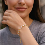 14K Yellow Gold Faceted Bead and Freshwater Pearl Bracelet (3.00 mm) thumbnail 3