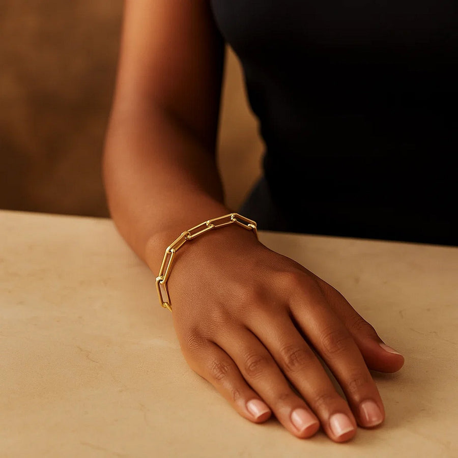 14K Yellow Gold Extra Wide Paperclip Chain Bracelet (6.10 mm)