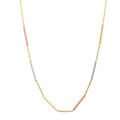 10K tri tone gold stationed bar necklace with polished yellow, white, and rose bars