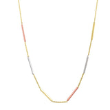 10K tri tone gold stationed bar necklace with polished yellow, white, and rose bars thumbnail 1