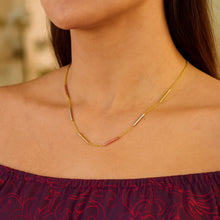 10K Tri Tone Gold Stationed Bar Necklace