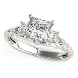 14K white gold ring with 3 princess diamond stones thumbnail 1