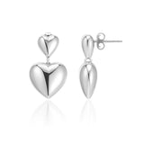 Sterling Silver Rhodium Plated Puffed Double Heart Drop Earrings thumbnail 1