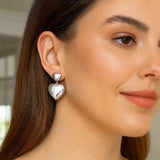 Sterling Silver Rhodium Plated Puffed Double Heart Drop Earrings thumbnail 2