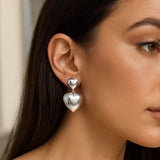 Sterling Silver Rhodium Plated Puffed Double Heart Drop Earrings thumbnail 3