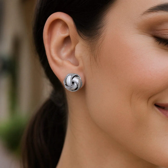 Textured and Polished Love Knot Earrings in Sterling Silver