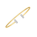 14K two-tone gold tee bar bangle with diamond stones on the crossbar
