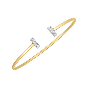 14k Two Tone Gold Diamond Tee Bar Bangle (2.00 mm)