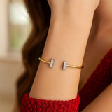 14k Two Tone Gold Diamond Tee Bar Bangle (2.00 mm) thumbnail 4