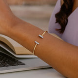 14k Two Tone Gold Diamond Tee Bar Bangle (2.00 mm) thumbnail 5