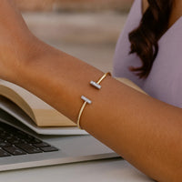 14k Two Tone Gold Diamond Tee Bar Bangle (2.00 mm)