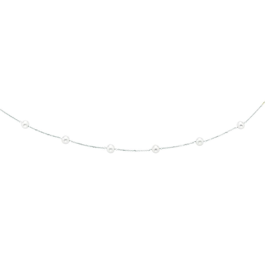 14k White Gold Necklace with White Pearls