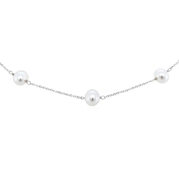 14k White Gold Necklace with White Pearls