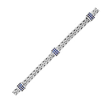 Load image into Gallery viewer, Sterling Silver Woven Bracelet with Blue Sapphire Stations (6.35 mm)