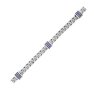 Sterling Silver Woven Bracelet with Blue Sapphire Stations (6.35 mm)